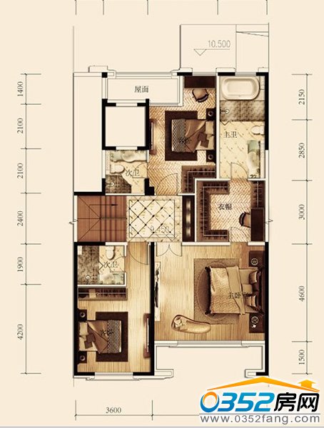 戶型圖四室四衛兩廳二層