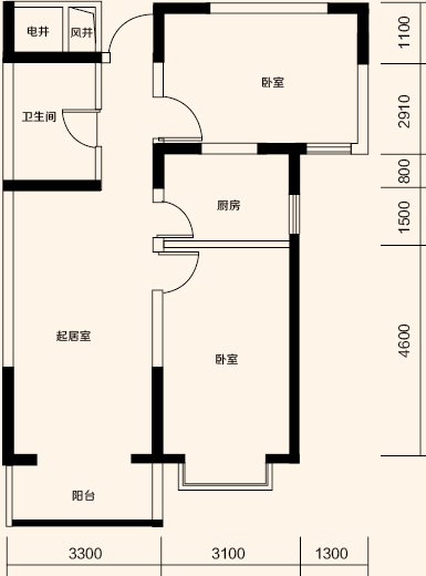 美好新里程B戶型兩室兩廳一衛89.41平米