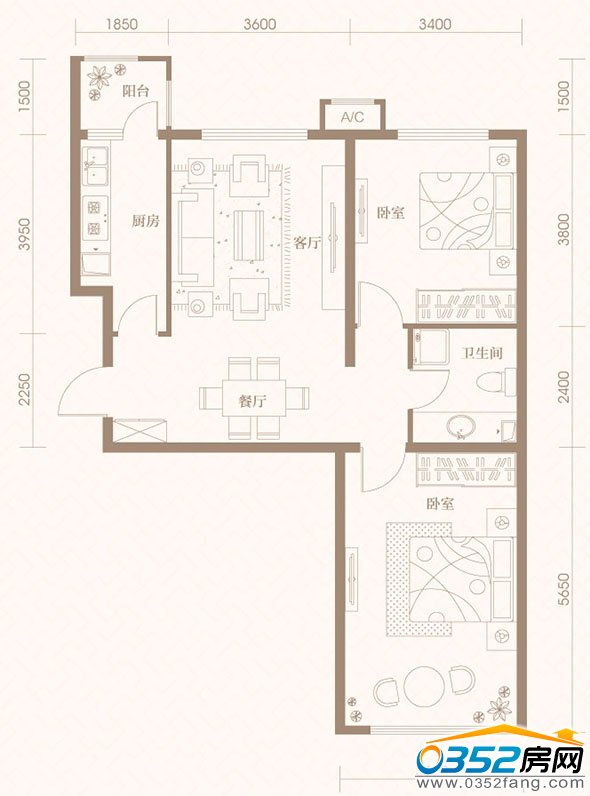 御河九號13號樓98平米戶型平面圖
