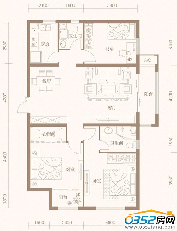 御河九號7/10號樓119平米戶型平面圖