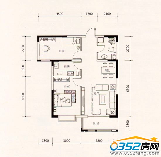 中央美域88.20平米戶型圖